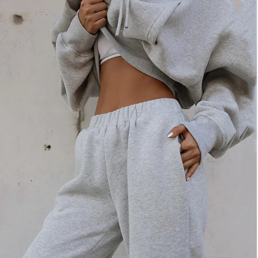 Two Piece Set Casual Fleece Tracksuit Women Winter Womens Sets Oversized Hooded Long Sleeve Hoodie Sport Pants Lady Suit 251027