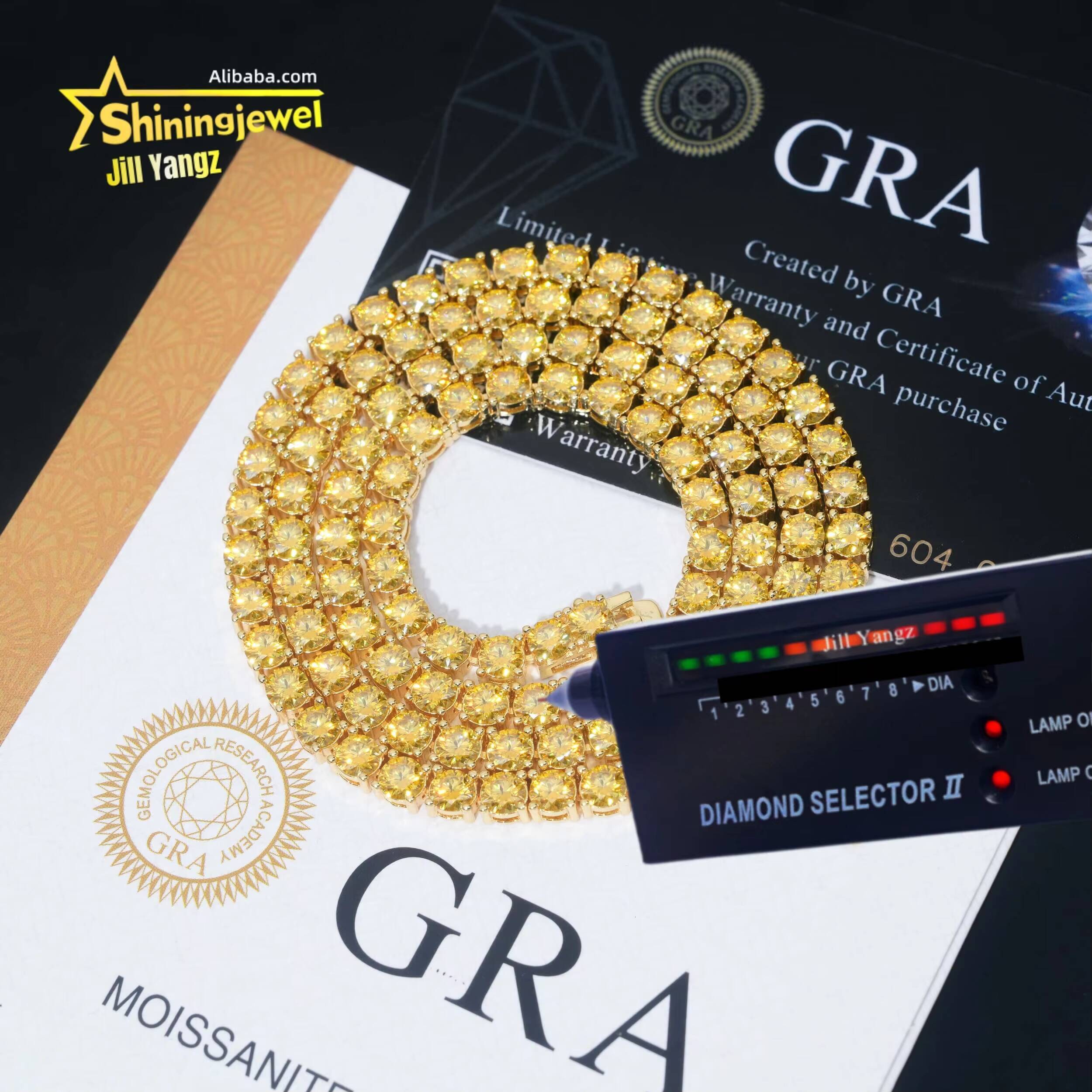 Pass Diamond Tester Golden Yellow Moissanite Tennis Necklace Bracelet 4mm Colorful Tennis Chain 925 Sterling Silver Fine Jewelry