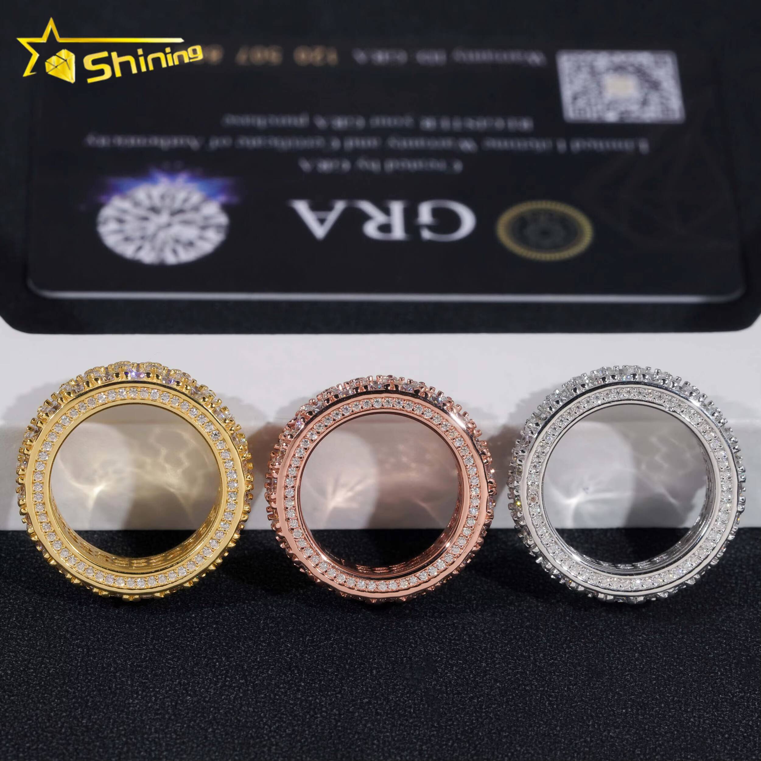 Pass Diamond Tester Hip Hop Jewelry 925 Sterling Silver Fully Iced Eternity VVS Diamond Moissanite Iced Out Ring for Men