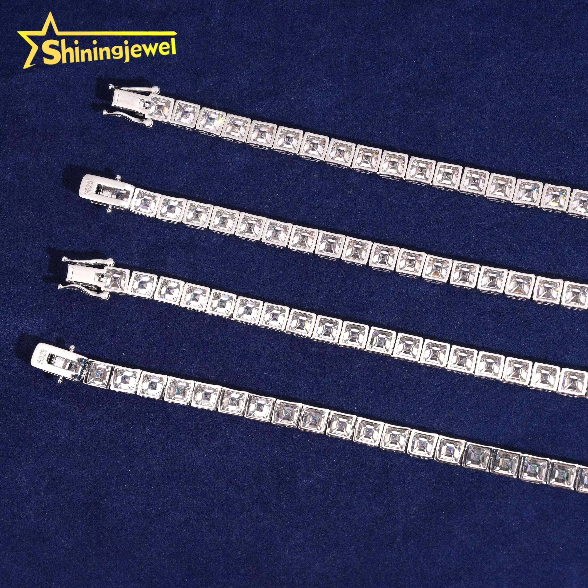 New Arrival 08ct Main Stone Asscher Cut Moissanite Tennis Chain Fine Jewelry Women GRA Certificated Iced Out Moissanite Chain