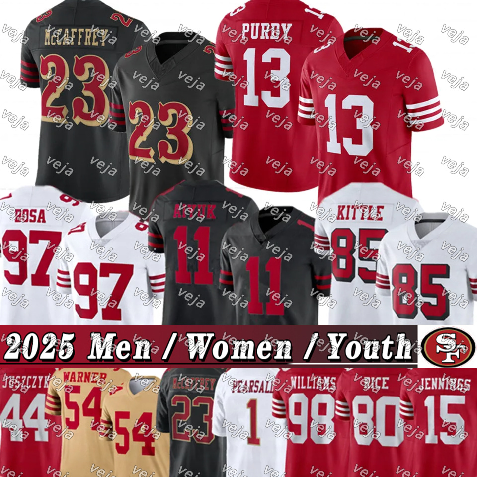 Christian McCaffrey Brock Purdy George Kittle 49 Football Jersey Fred Warner Nick Bosa Ricky Pearsall Jauan Jennings Brian Robinson Jr Juszczyk Jerry Rice Montana