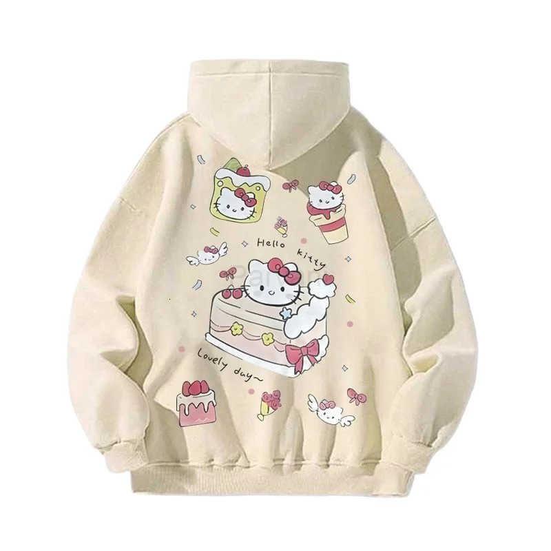 Sanrio Cute Kt Cat Small Cake Hooded Sweater Autumn and Winter Mens and Womens Oversize Versatile Coat Top L251028