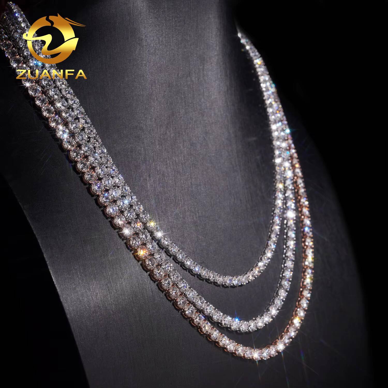 Mossanite Tennis Chain 10K Solid Gold Trendy VVS Moissanite Pass Diamond Test Sparking Moissanite Hip HopJewelry