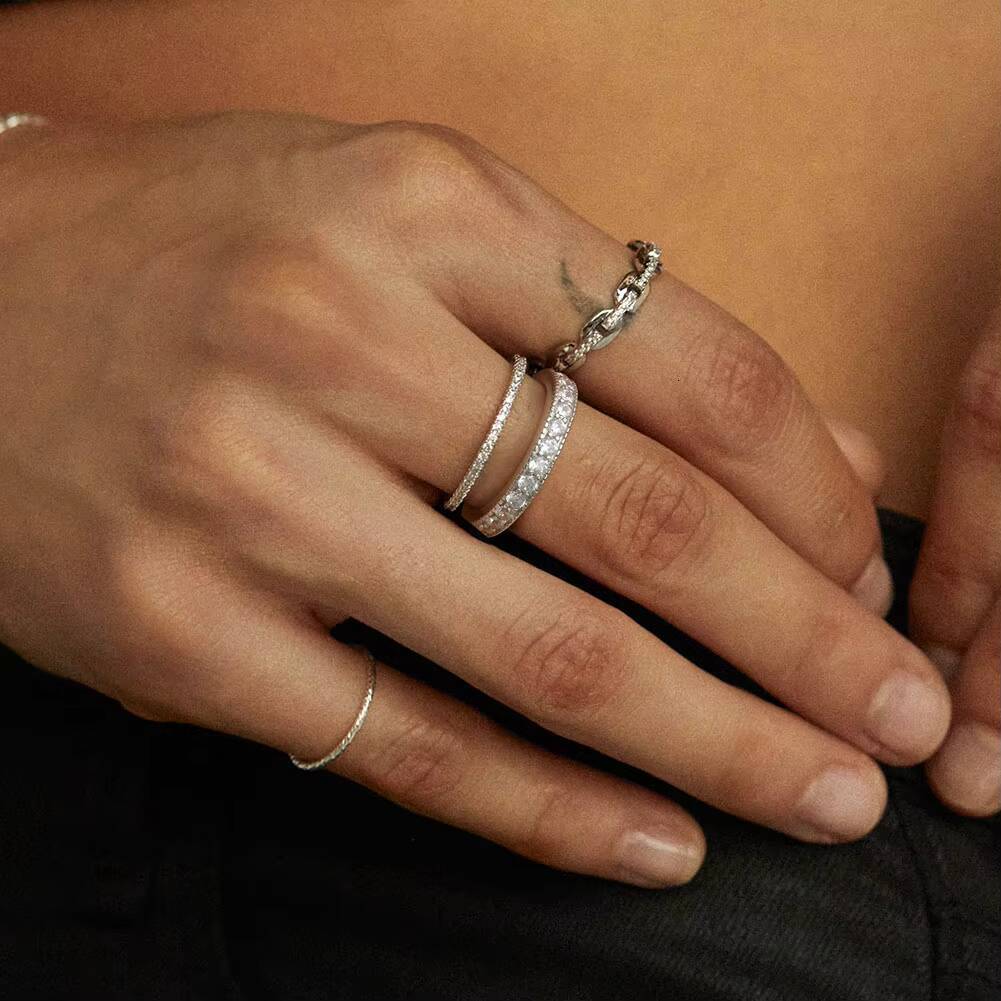 RINNTIN SR318 Eternity Ring 14K Gold Zircon 100 925 Silver Ring Wedding Band Anniversary Ring Diamond Band