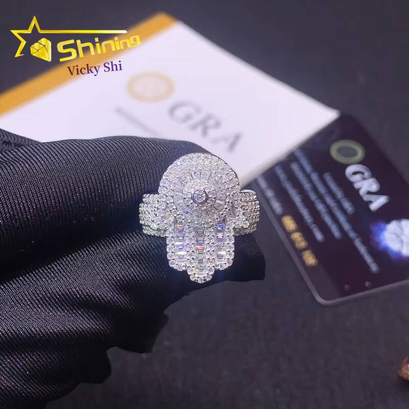 Fine Jewelry New Design 925 Sterling Silver Hamsa Style Moissanite Ring Custom Iced Out Men Hip Hop Rings