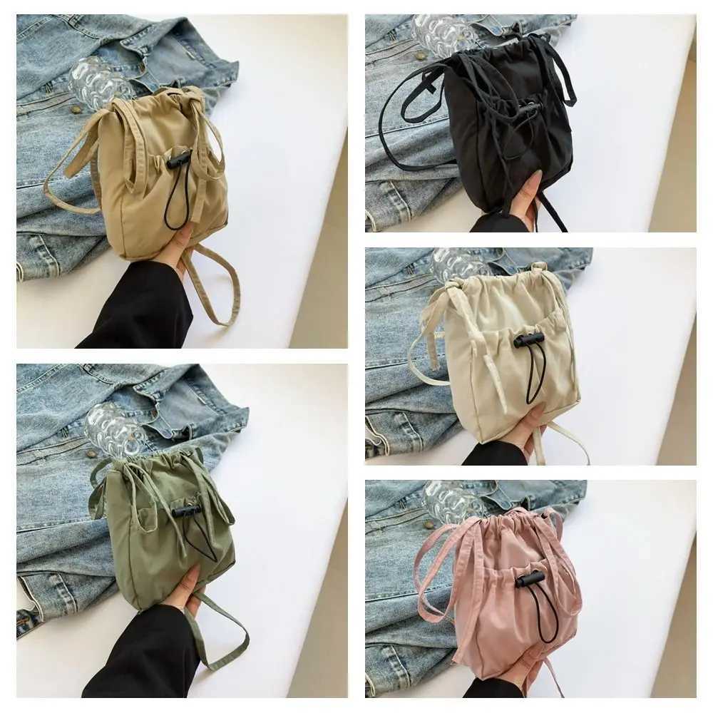 Cute Korean Style Drawstring Canvas Bag Purse Solid Color Nylon Shoulder Bag Wallet Crossbody Bag Mobile Phone Bag OutdoorW251028