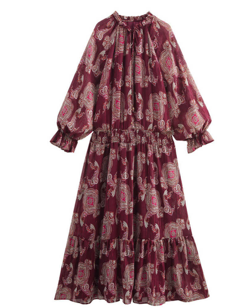 2025 Spring/Summer New European and American Style Women's Fashion Casual Metal Line Print Long Dress L251028