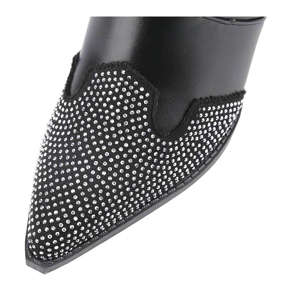 Comfortable Women's Rhinestone Long Boots Western Cowboy Style With Chunky Mid Heel And Pointed Toe