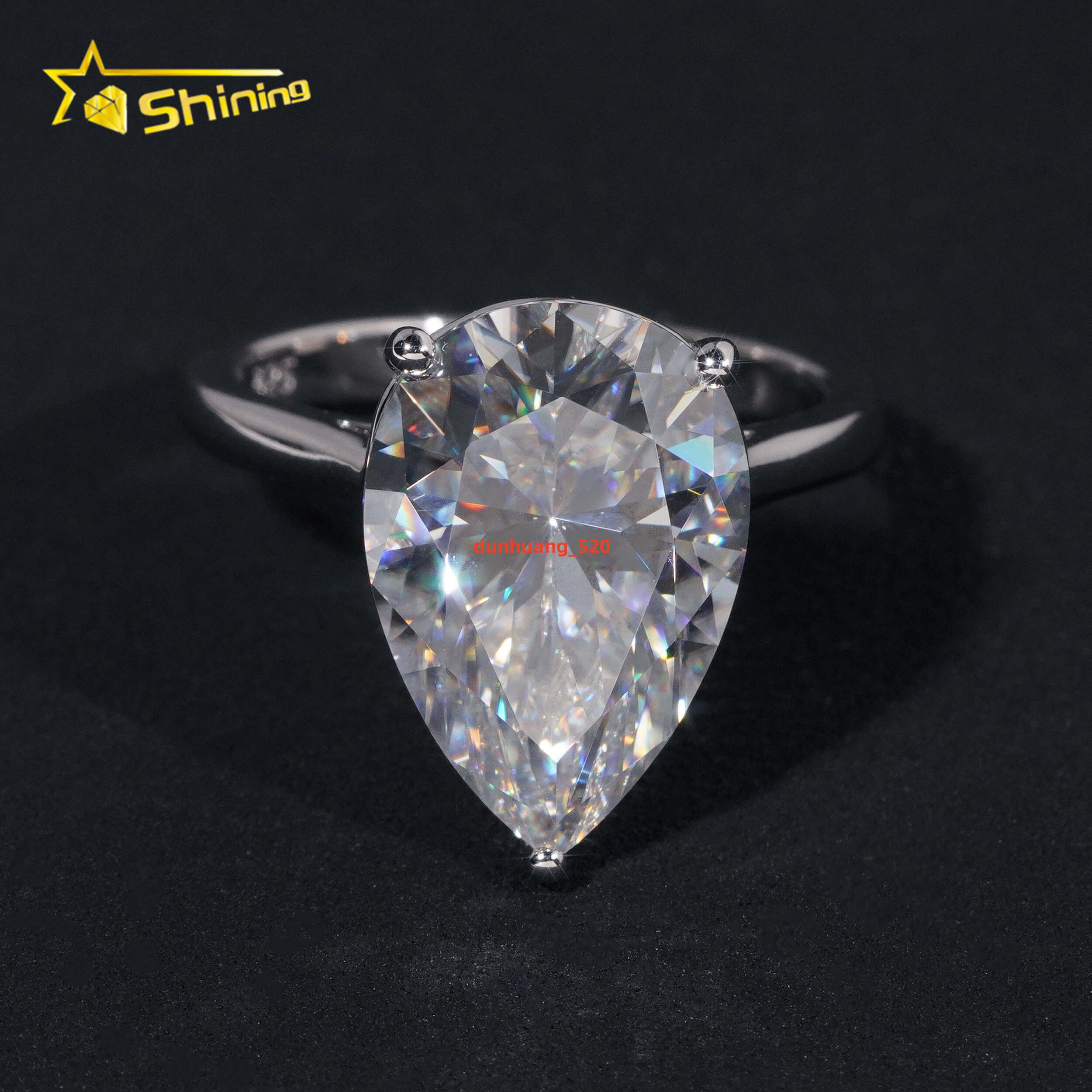 Classic Six Prongs Women Diamond Engagement Ring 925 Sterling Silver 11x16MM Pear Cut VVS Moissanite Wedding Ring