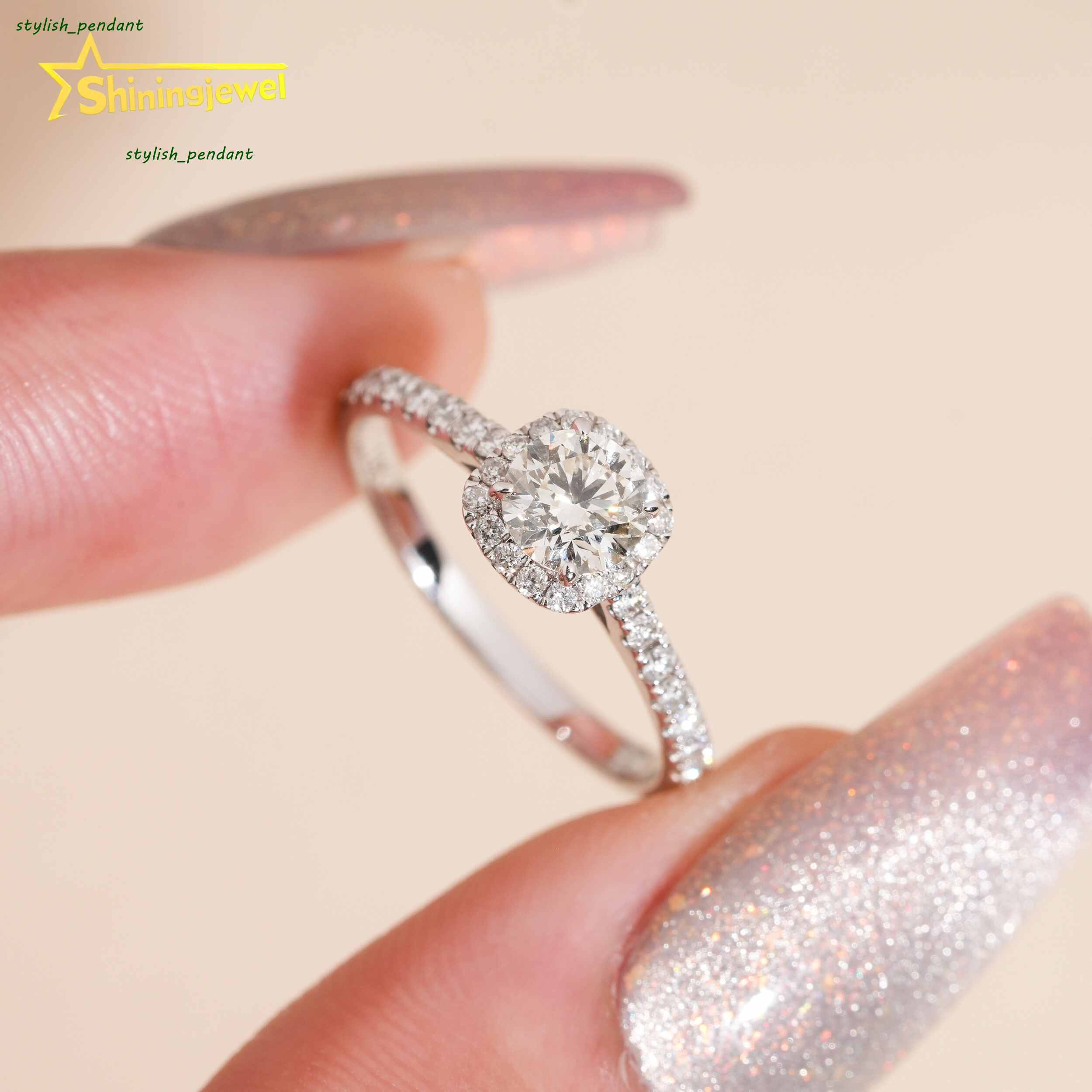 5mm Round Natural Diamond Women Jewelry Wedding Ring 14K Solid White Gold Jewelry Real Diamond Engagement Rings