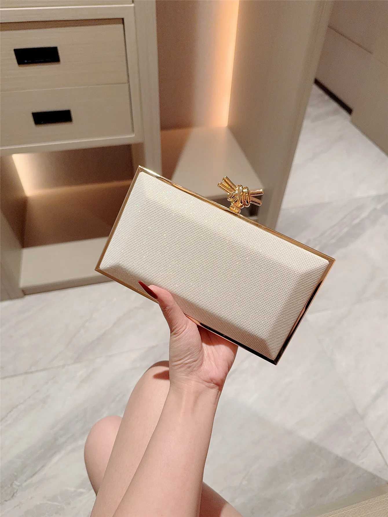 European and American Fashionable Dinner Bag Gold Clutch Bag White Square Box Bag Crossbody Chain Bag Evening Bag H251027