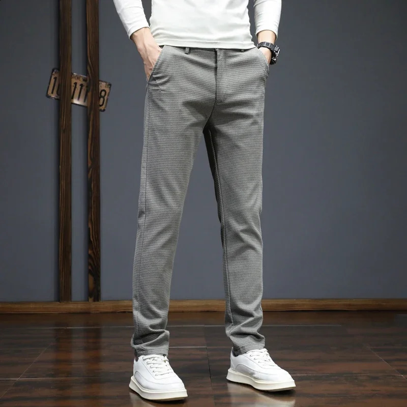 Autumn Winter Mens Casual Pants Korean Fashion Stretch Straight Slim Fit Trousers High Quality Sweatpants Solid Color Male 251027