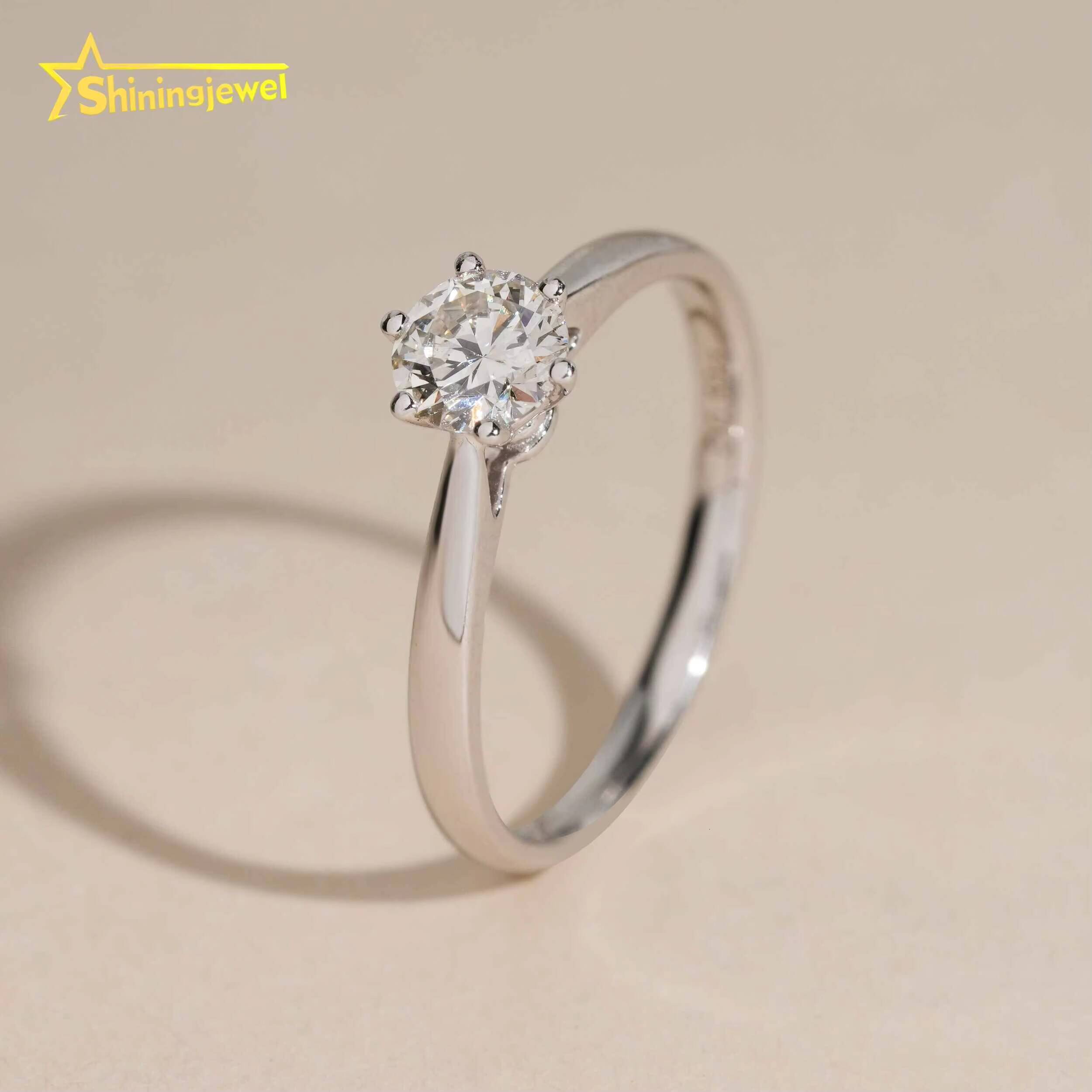 6Prongs Setting Women Jewelry Natural Diamond Wedding Ring 14K Solid White Gold Jewelry Real Diamond Engagement Rings