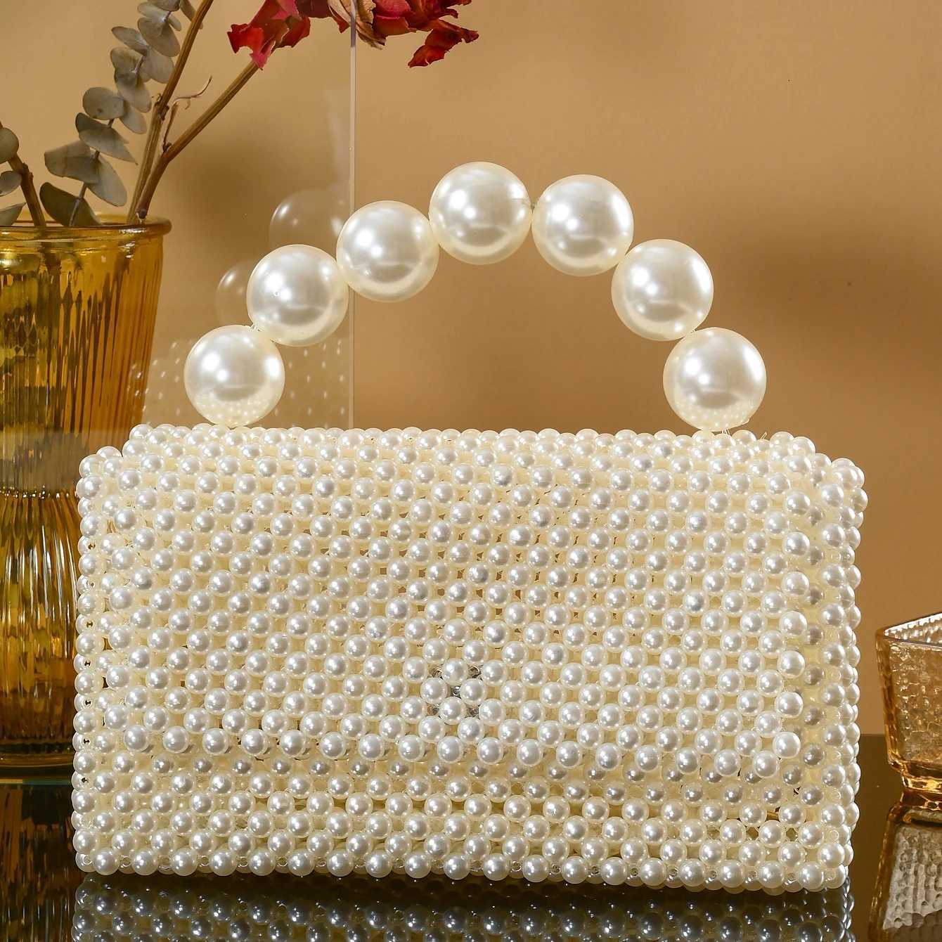 Handmade Pearl Bag Women Beaded Handbag Unique Pearl Purses Ladies Fashion Shoulder Bags Designer Crossbody Bags H251027