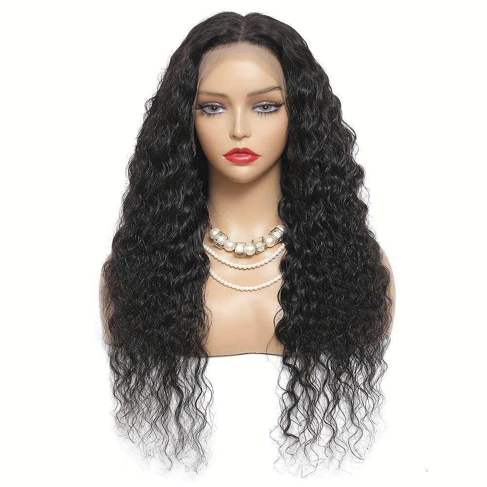 Women's 13X6 HD Transparent Frontal Pre-Plucked Density Water Wave Curly Human Hair Wig With Natural Looking Hairline, Wet Wavy Texture, Breathab
