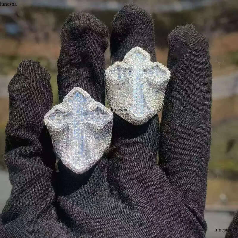 Hip Hop Rapper Men Iced Out Initial Letter Sier Moissanite Personalized Name Pinky Ring