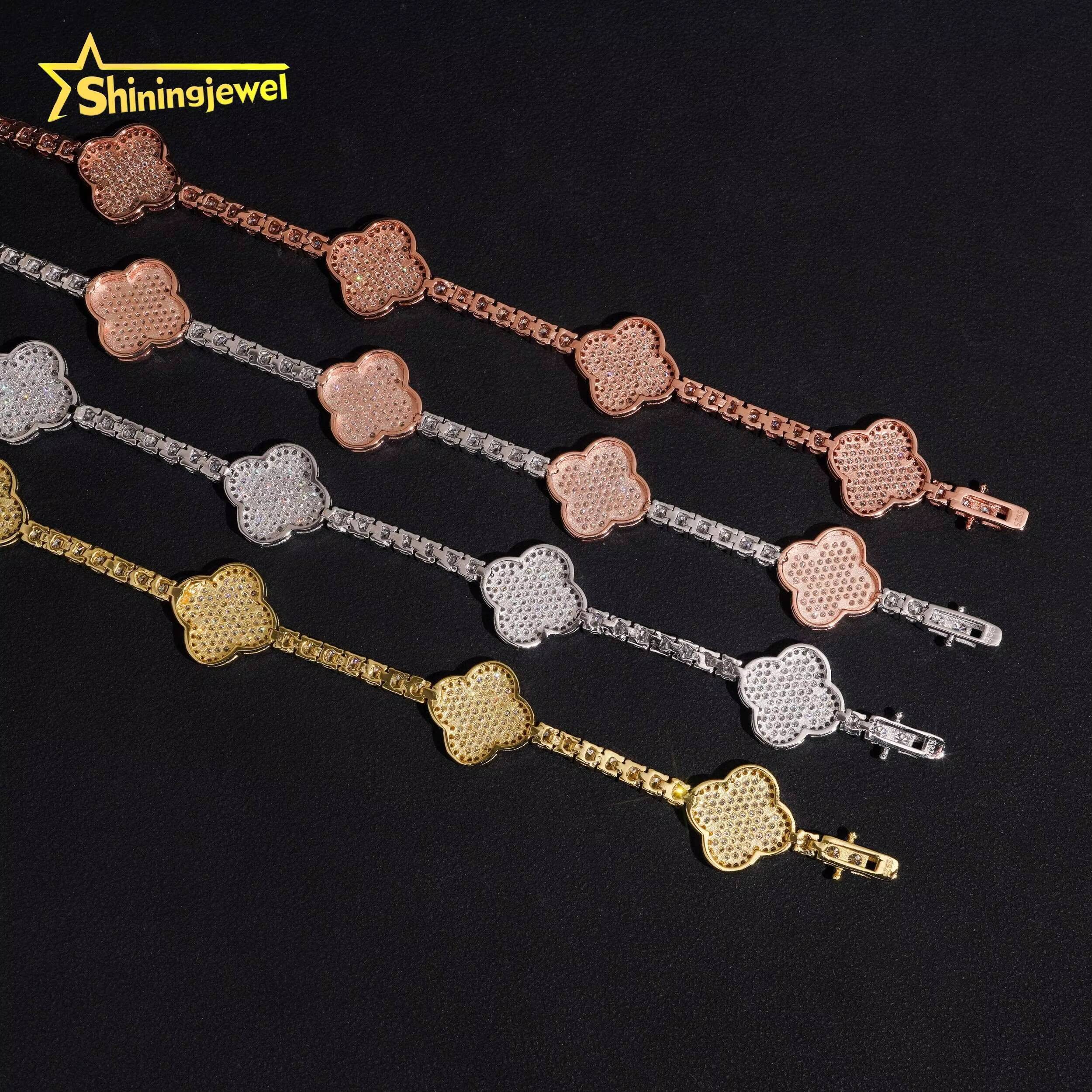 Hot Sale Pass Diamond Tester Fashion Jewelry 3MM Bracelet 925 Sterling Silver VVS Moissanite Diamond Tennis Clover Bracelet