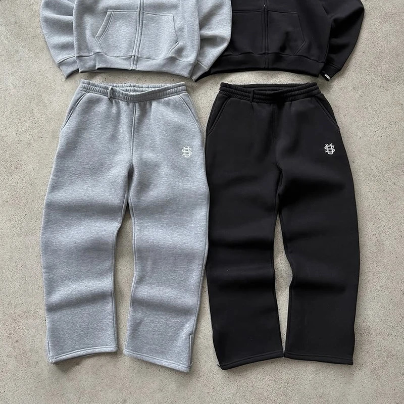 Autumn Drawstring Zipper Sweatpants Solid Color Casual High Street HipHop Rap Y2K Style Waist Trousers 251027