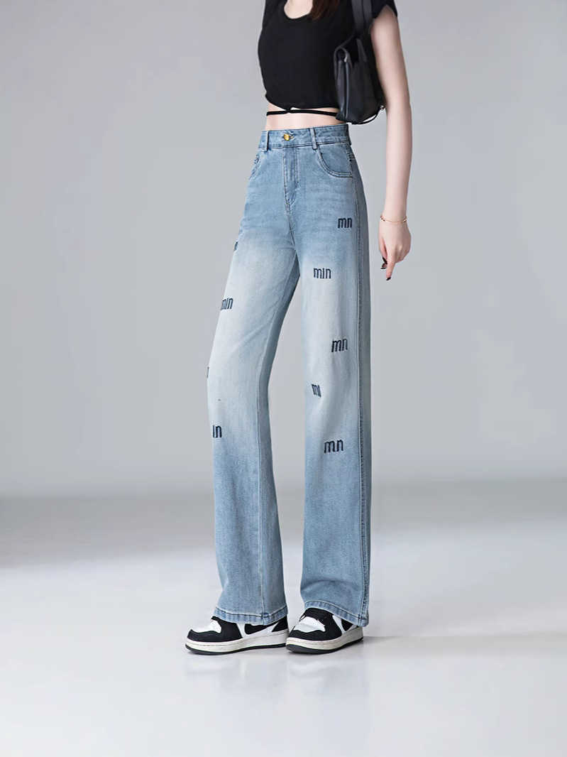 Casual jeans with good drape, fitted and covering the hips, slimming effect, straight-leg pants, 2025 spring/summer new style, narrow version wide-leg