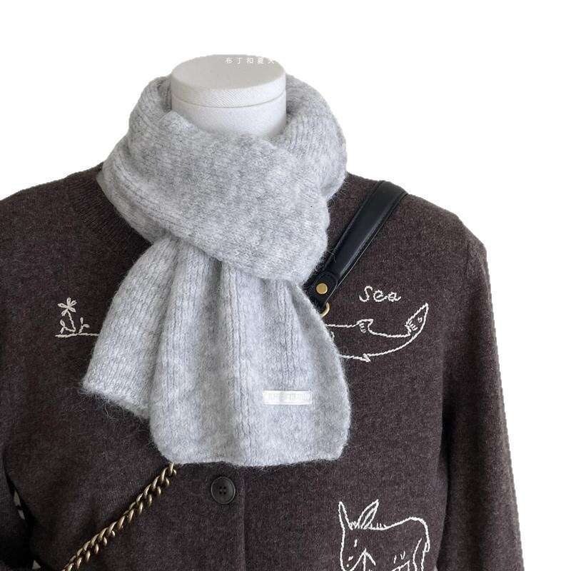 Milky White Mini Solid Color Korean Student Whitening Autumn Winter Warm Scarf Women's Blue