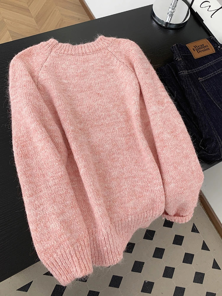 Pink Sweet Cartoon Sweaters Women Lazy Wind Long Sleeve Cute Knitted Jumper Japan Kawaii Lady O Neck Fall Winter Letter Pullover 251027
