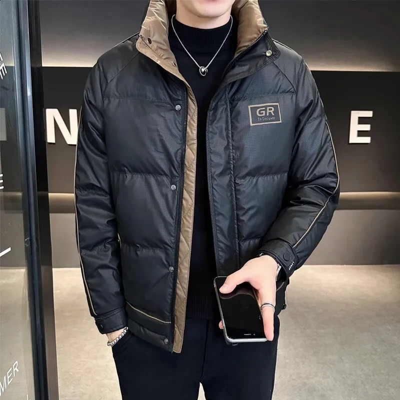 Fall Winter Mens White Duck Down Jacket Fashion Letter Print Patchwork Stand Up Thick Warm Down Jacket Male Outwarer 251027