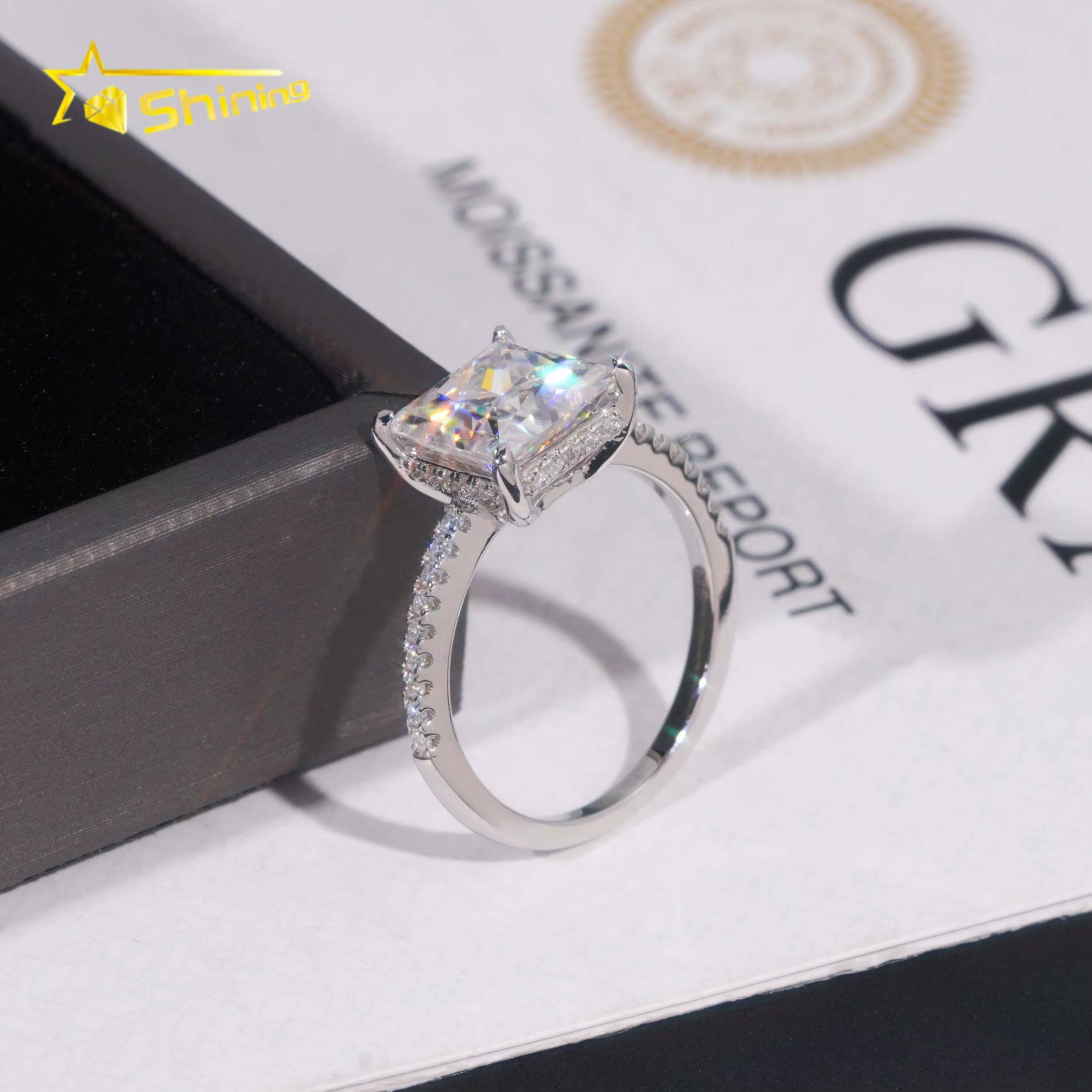 Hot Selling VVS Princess Cut Moissanite Ring Custom 925 Sterling Silver Iced Out Diamond Rings Women Eternity Wedding Ring