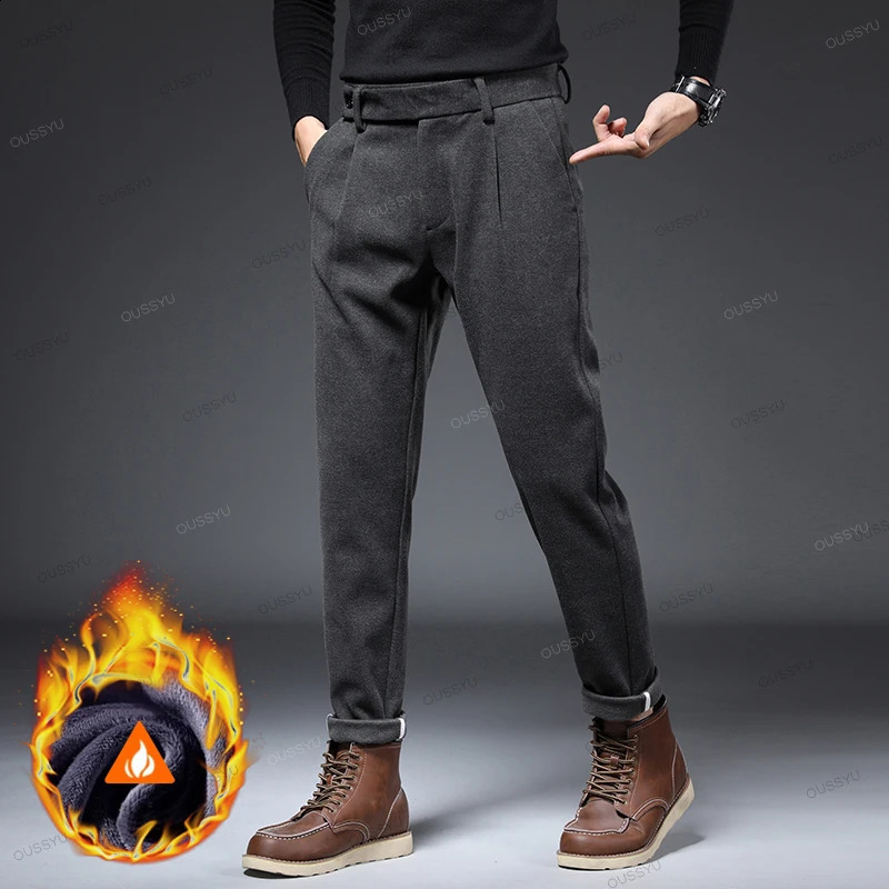 Winter Fleece Warm Suit Pants Men Thick Business Classic Outdoors Velvet Flocking Plush Korean Formal Trousers Male Oversized 40 251027