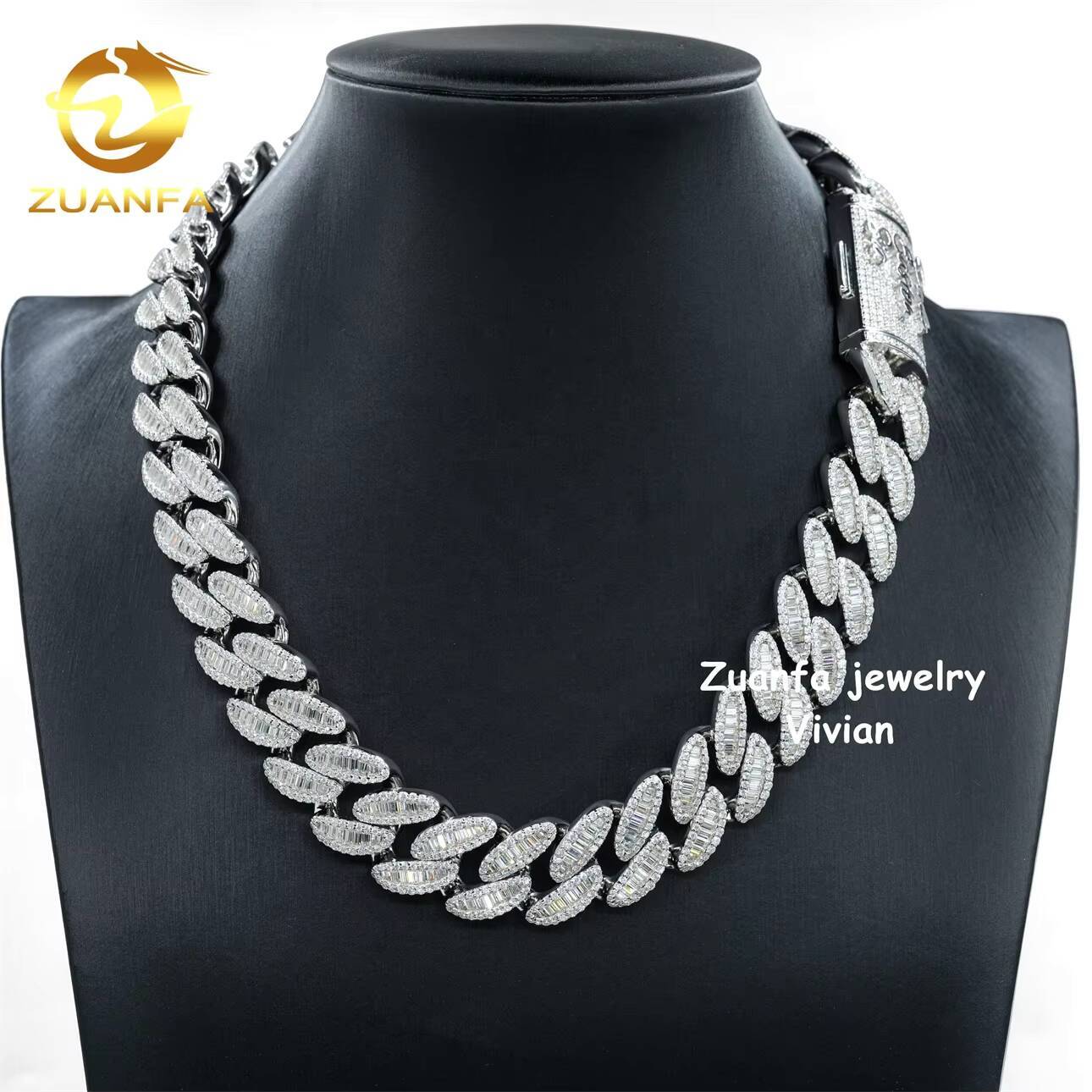 Custom Sterling Silver 925 VVS Diamond Moissanite Hip Hop Jewelry Iced Out Cuban Link Chain Necklace