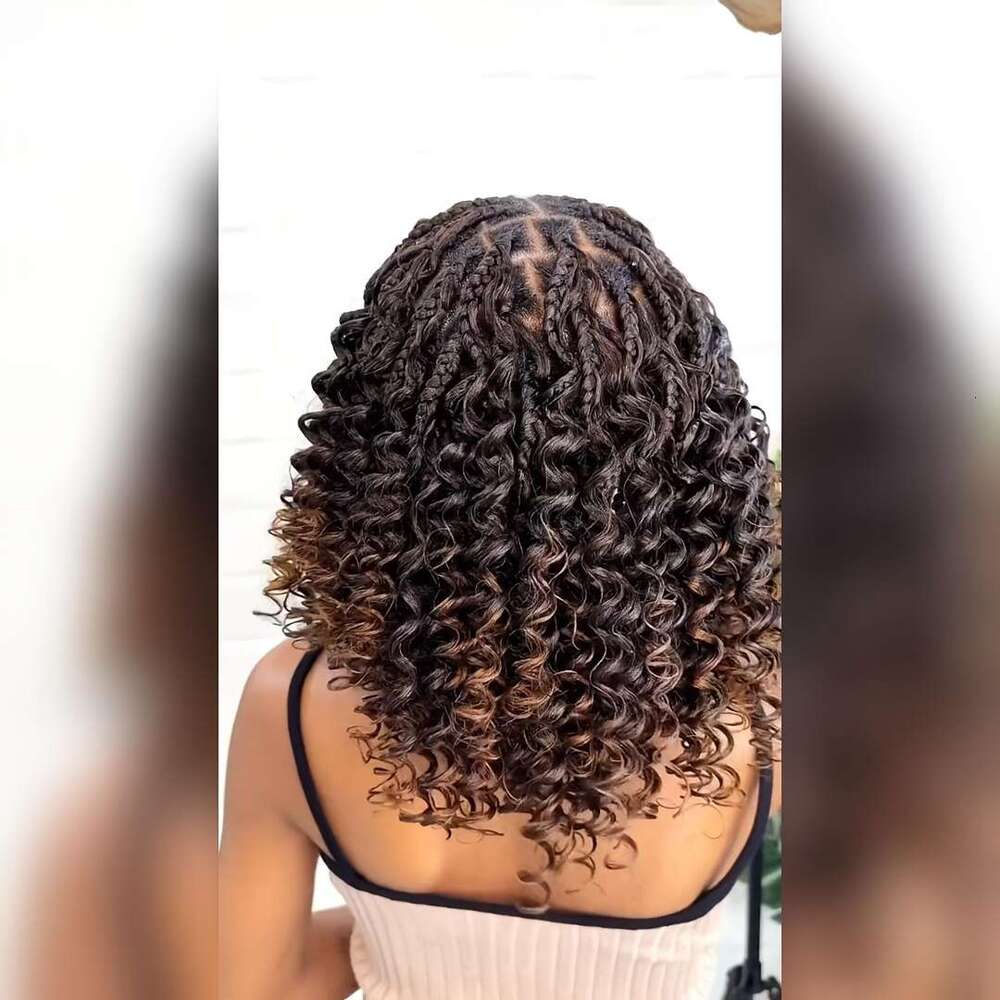14 Inch Bob Spiral Knotless Box Full Braid Women Frontal Blended Braided Wig With Boho Curls Lace Front Braids Wigs For Daily Halloween, Christmas, Ne