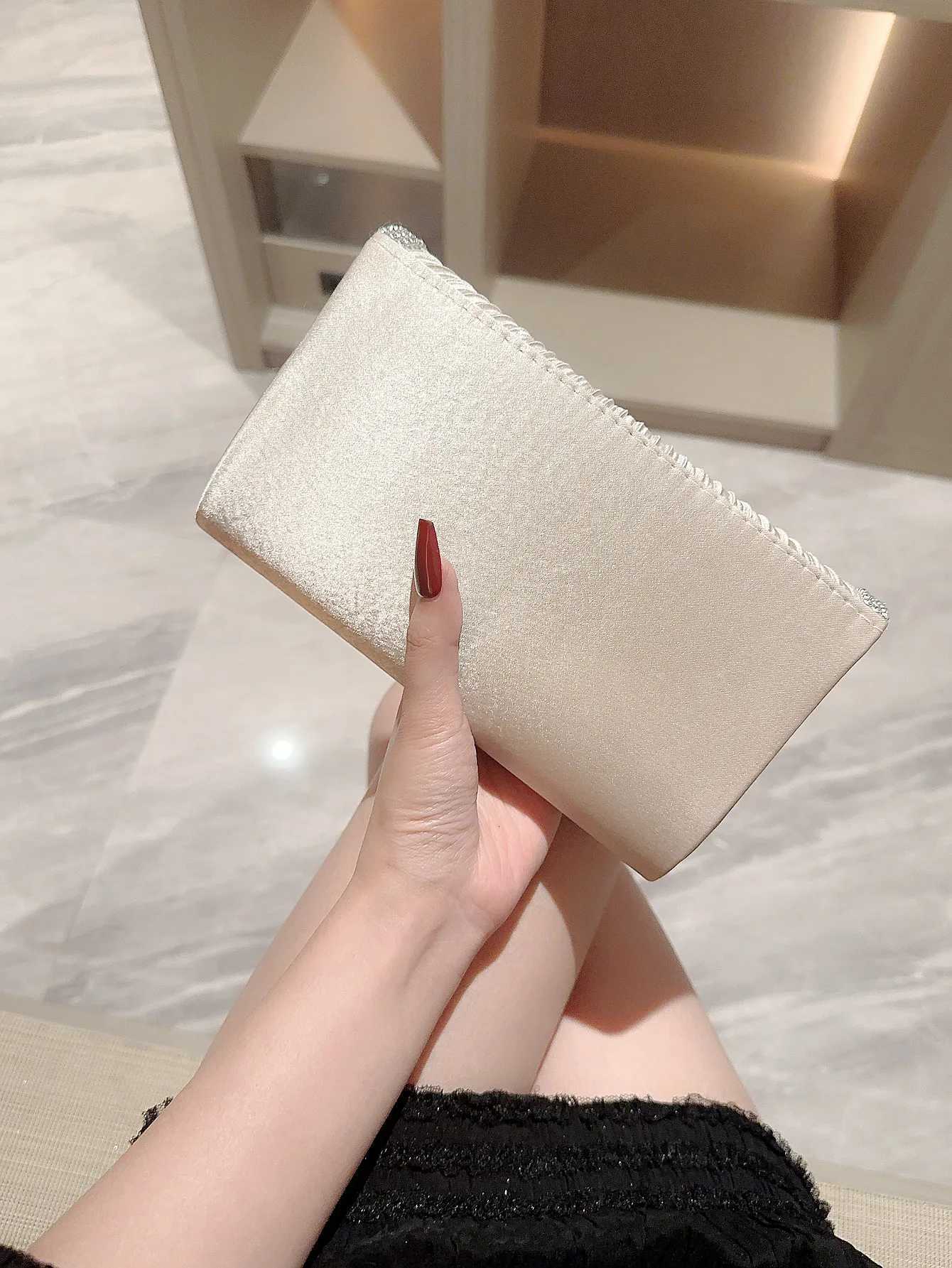 Womens Pleated Satin Flap Evening Bag Sparkling Rhinestone Embellished Clutch Dress Bag Party Bag Prom Bag Wedding Bag Evening H251027