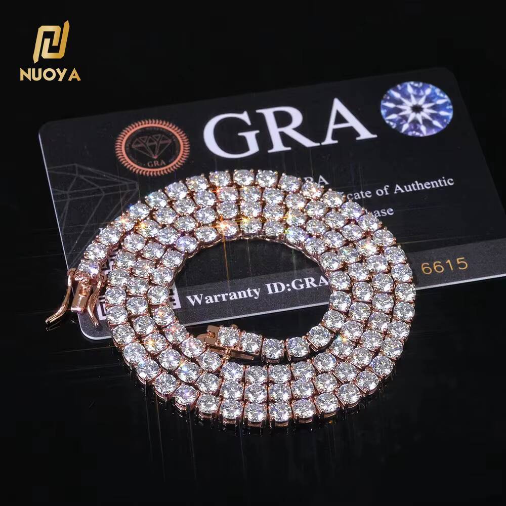 Sparkling VVS Moissanite Tennis Chain Necklace 925 Silver Rose Gold Plated Iced Out Diamond Tennis Chain Jewelry for Women