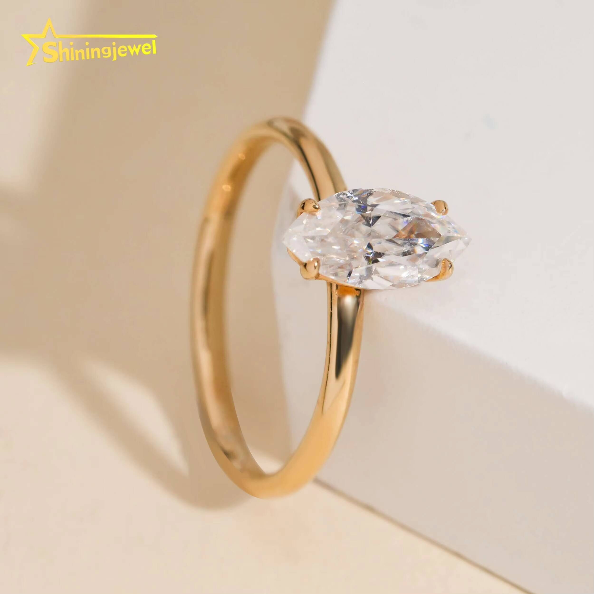Elegant 14K Solid Gold Ring Marquise Cut Moissanite Diamond Engagement Wedding Rings for Women Solitair Ring