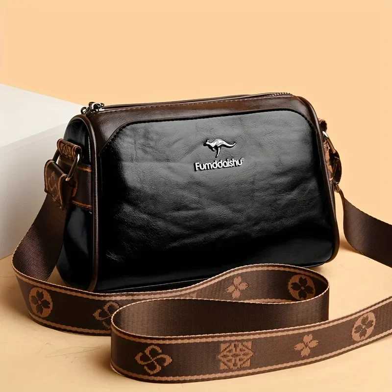 Retro Double Sided Leather Womens Crossbody Bag WaterResistant Pillow Shaped Shoulder Bag with Adjustable Strap Zipper ClosureW251028