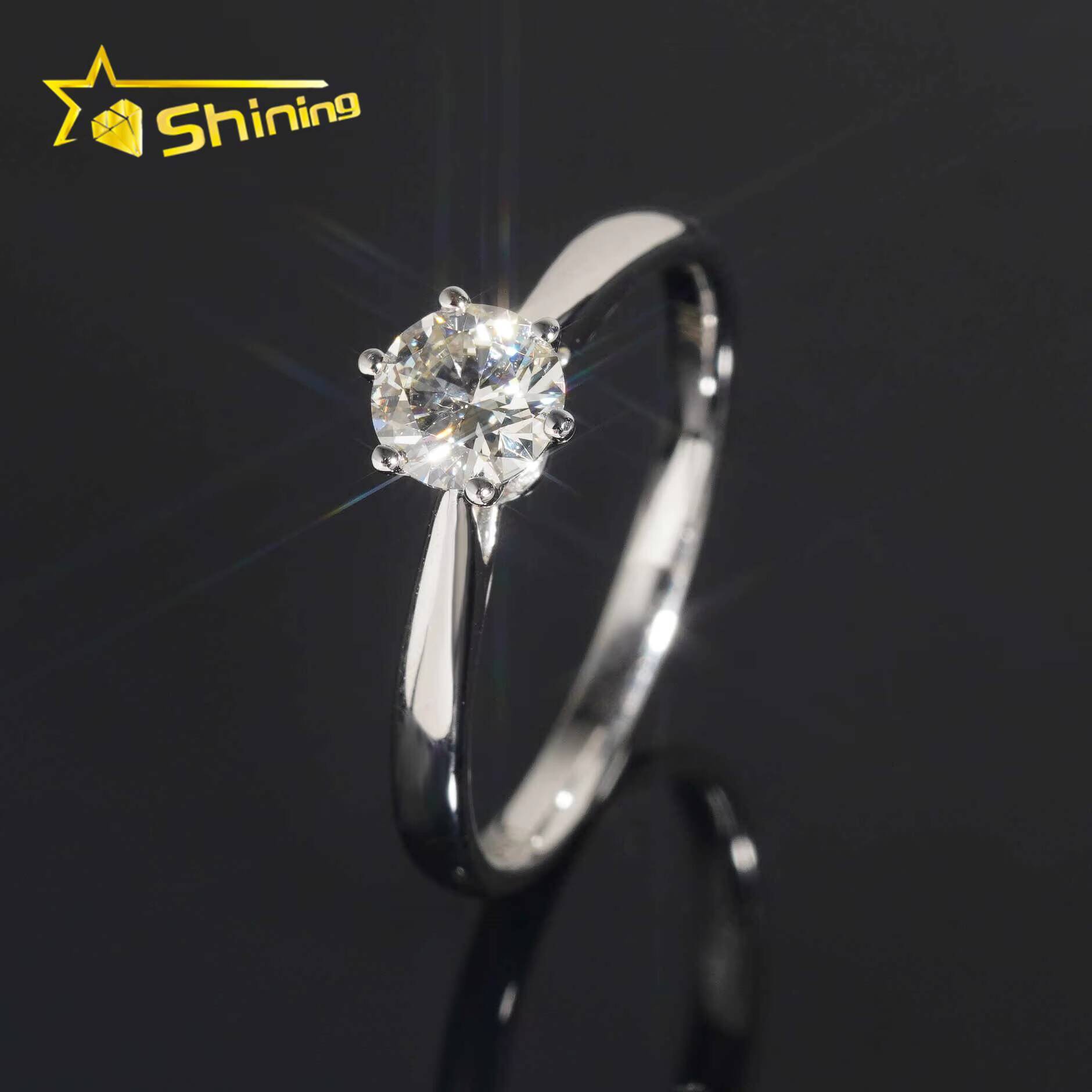 Classical 6Prongs Setting 925 Sterling Silver Gold Plated Round Cut 5mm Lad Diamond Wedding Ring