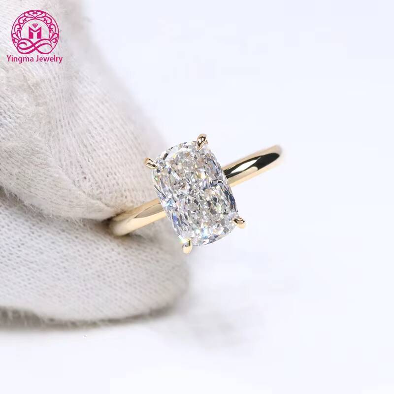 IGI Certified CVD Lab Grown Diamond Wedding Engagement Ring 14K 18K Solid Gold E VS1 Two Carats Elongated Cushion Diamond Ring