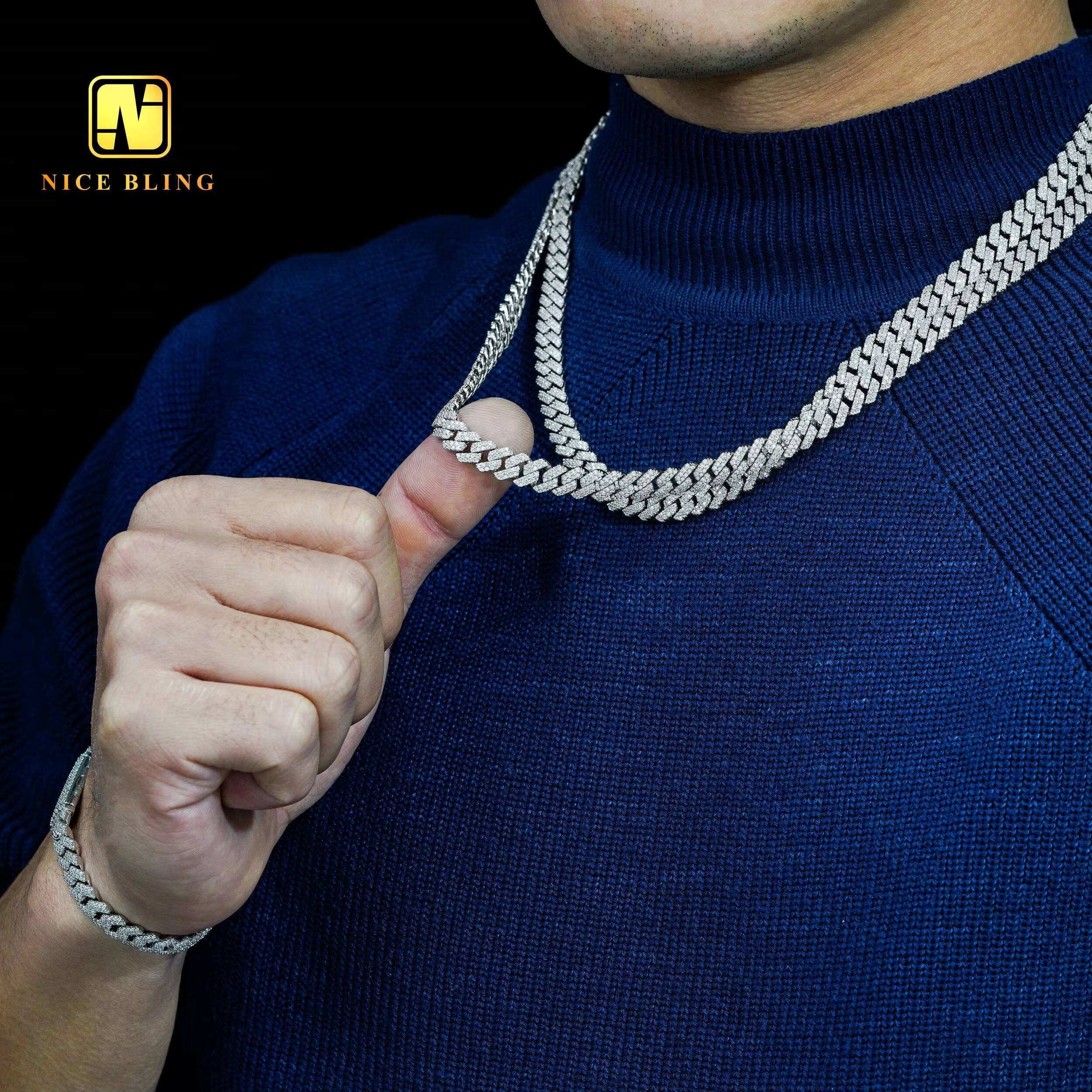 Cheap Price 2 Rows Silver Cuban Chains Hot Sale Moissanite Diamond Cuban Link 8mm Pendant Necklace Bracelet Hip Hop Jewelry