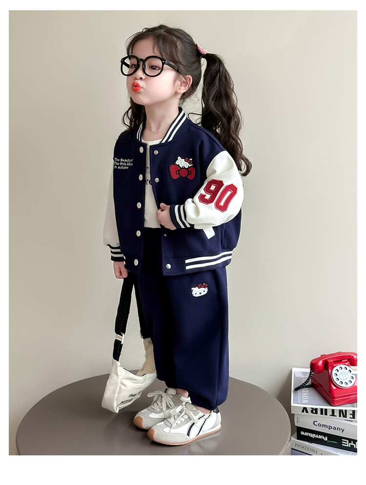 2025 New Toddler Girl Baseball Jacket Set Spring Autumn Cartoon Kids Clothes Fashionable Two-Piece