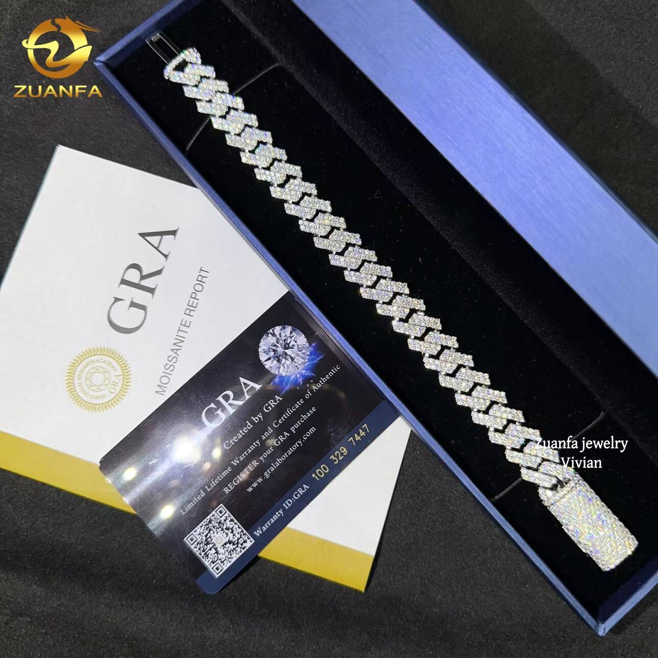 Fine Jewelry Sterling Silver 925 Vvs Moissanite Pass Diamond Tester Iced Out Lab Diamond Jewelry 13mm Cuban Link Chain Bracelet