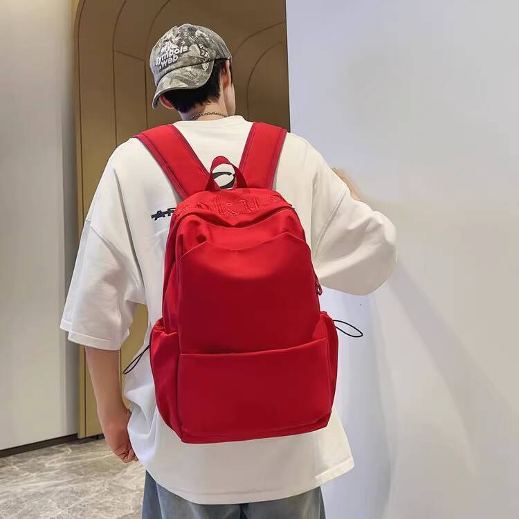 College Girl Simple Red Large Capacity Travel Backpack for Female and Male High School Students