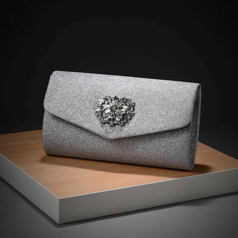 Ladies Formal Handbag Sparkly Rhinestone Clutch Purses with Chain Shoulder Women Evening Bags Floral Design H251027