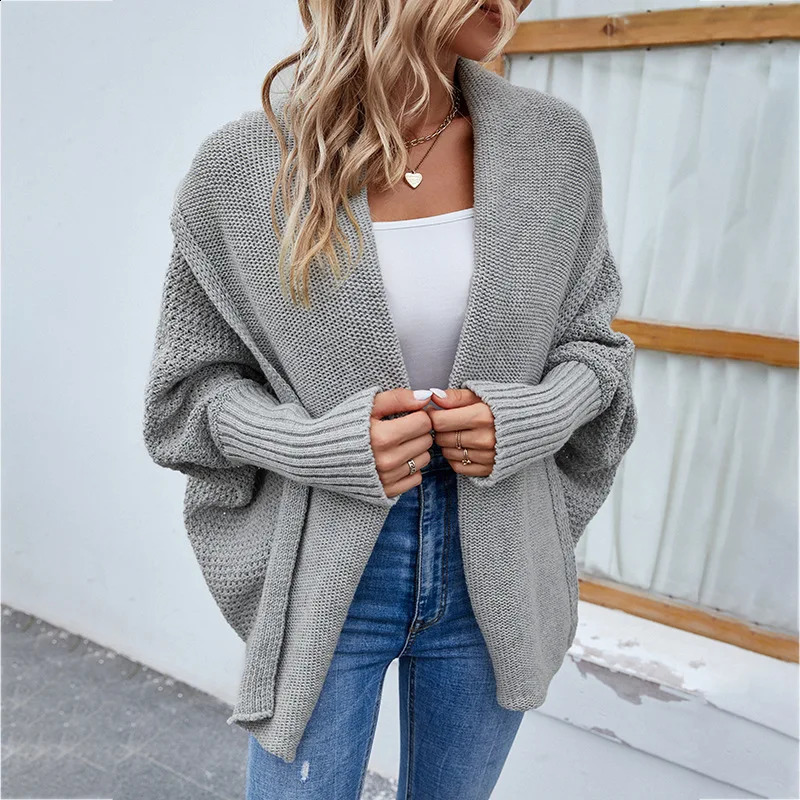 2025 Women Sweater Jacket Stylish Womens Autumn Winter Lantern Sleeve Cardigan Solid Color Knitting Coat for Streetwear Fashion 251027