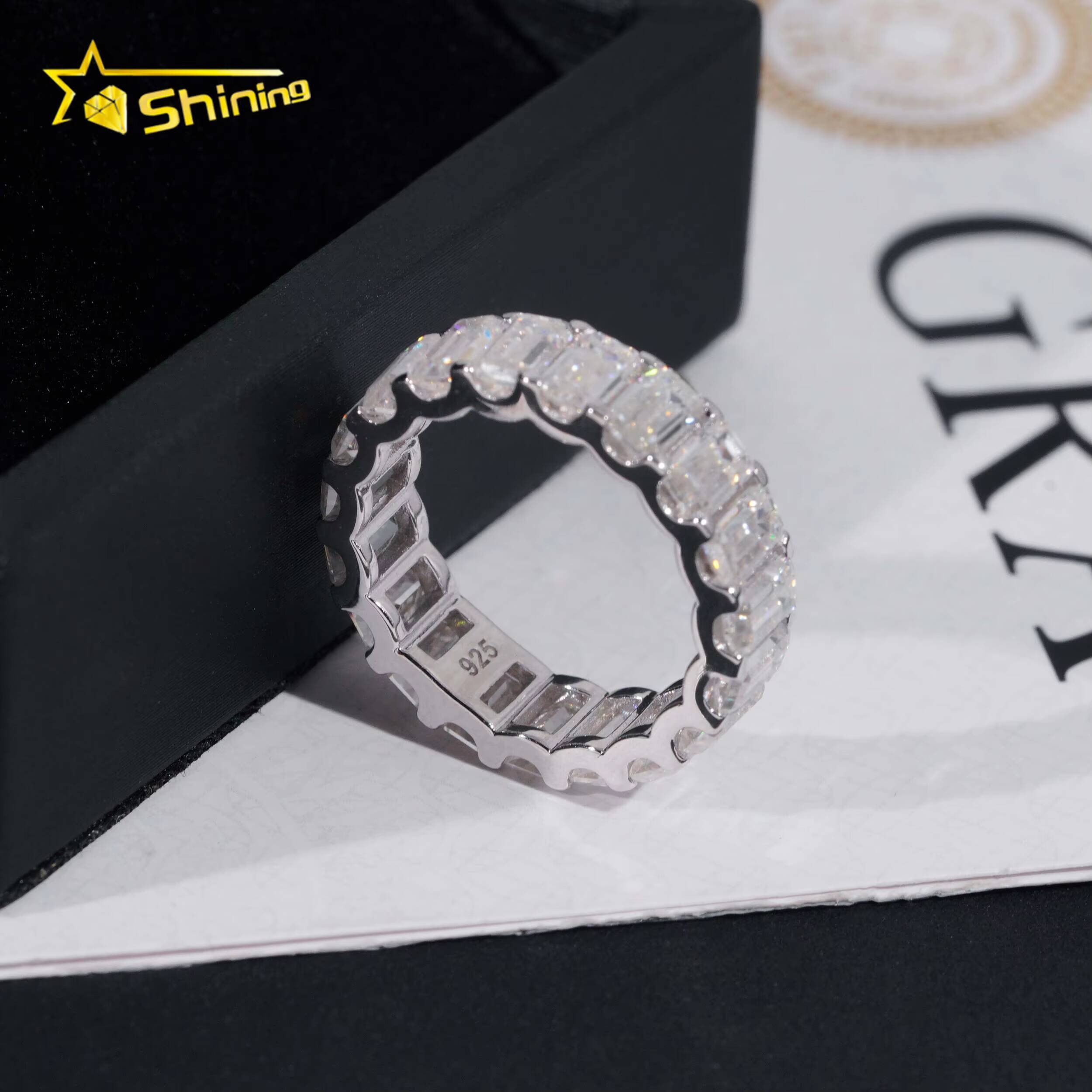 Moissanite Diamond Emerald Cut Eternity Band 925 Sterling Silver Wedding Moissanite Ring