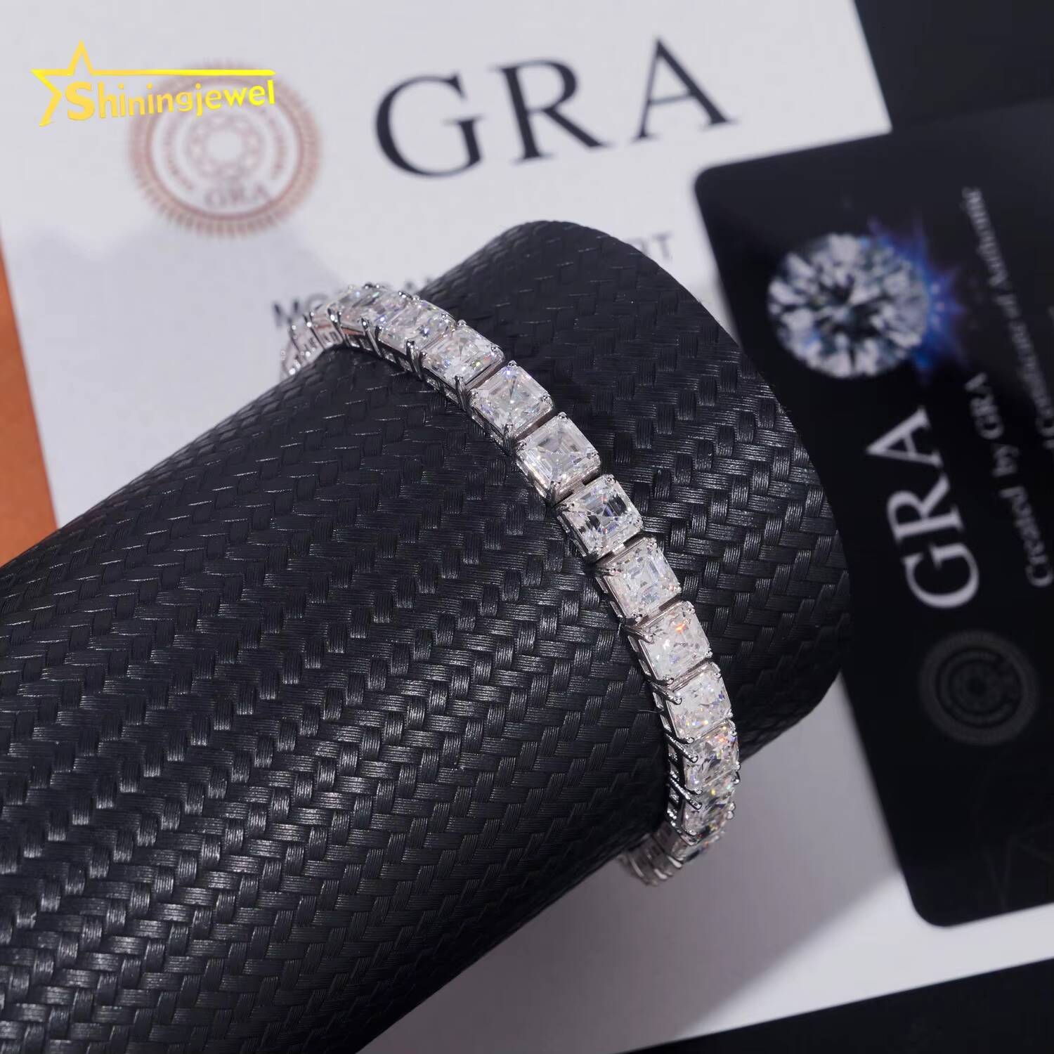 Wholesale Hip Hop Jewelry 925 Sterling Silver Fashion Necklace VVS Asscher Cut Diamond Iced Out Moissanite Tennis Chain Necklace