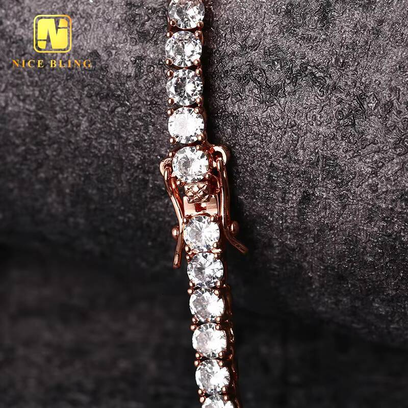 Zircon Jewelry 3mm 4mm 5mm Round 5ACZ Diamond Copper Set Zircon Single Row Diamond Hip Hop Tennis Chain