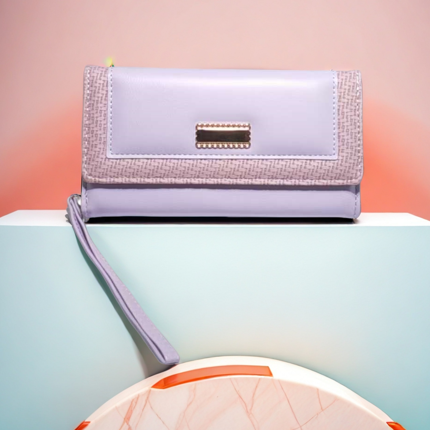 Wallets Women's Red Leather Clutch Wallet with Wristlet Strap - Textured Weave Detail, Gold Accent, Large Capacity Trifold Purse for Daily & Even