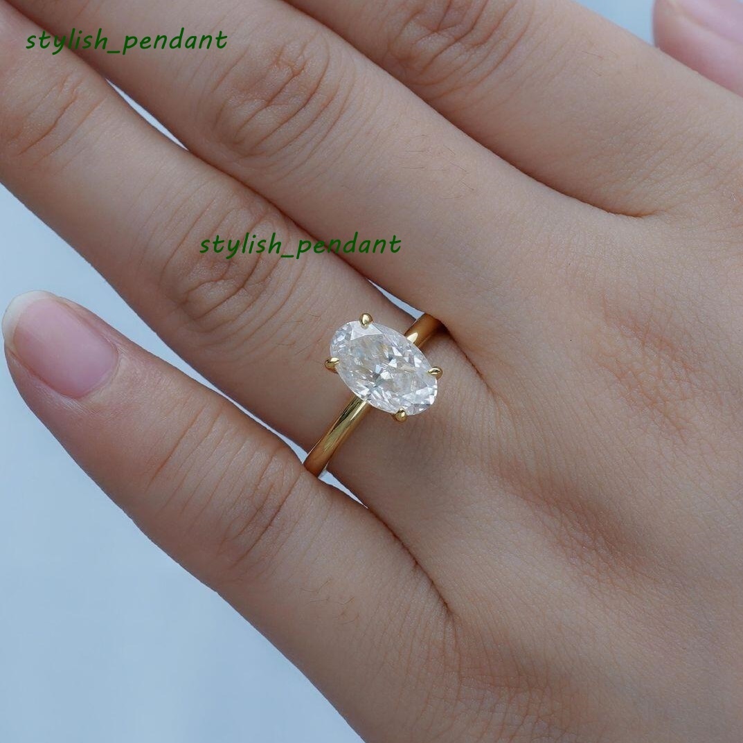 AU585 Finger Ring 14k Pure Yellow Gold 3CT 711mm Oval Ice Crush Cut Moissanite Engagement Ring for Girl Women