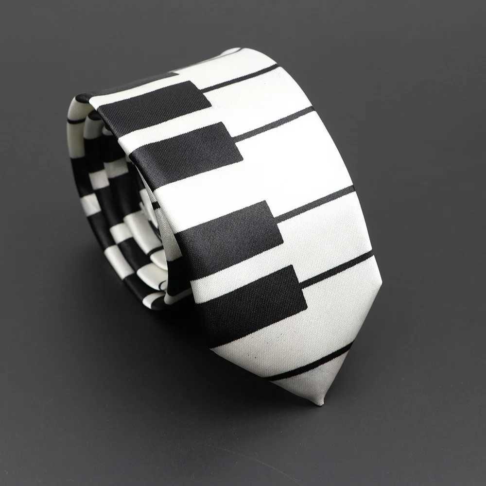 Classic Musical Notes Printed Tie Silky Narrow Neckties Slim Smooth Piano Guitar Necktie Simple Elegant Trendy Unisex Ties GiftW251028