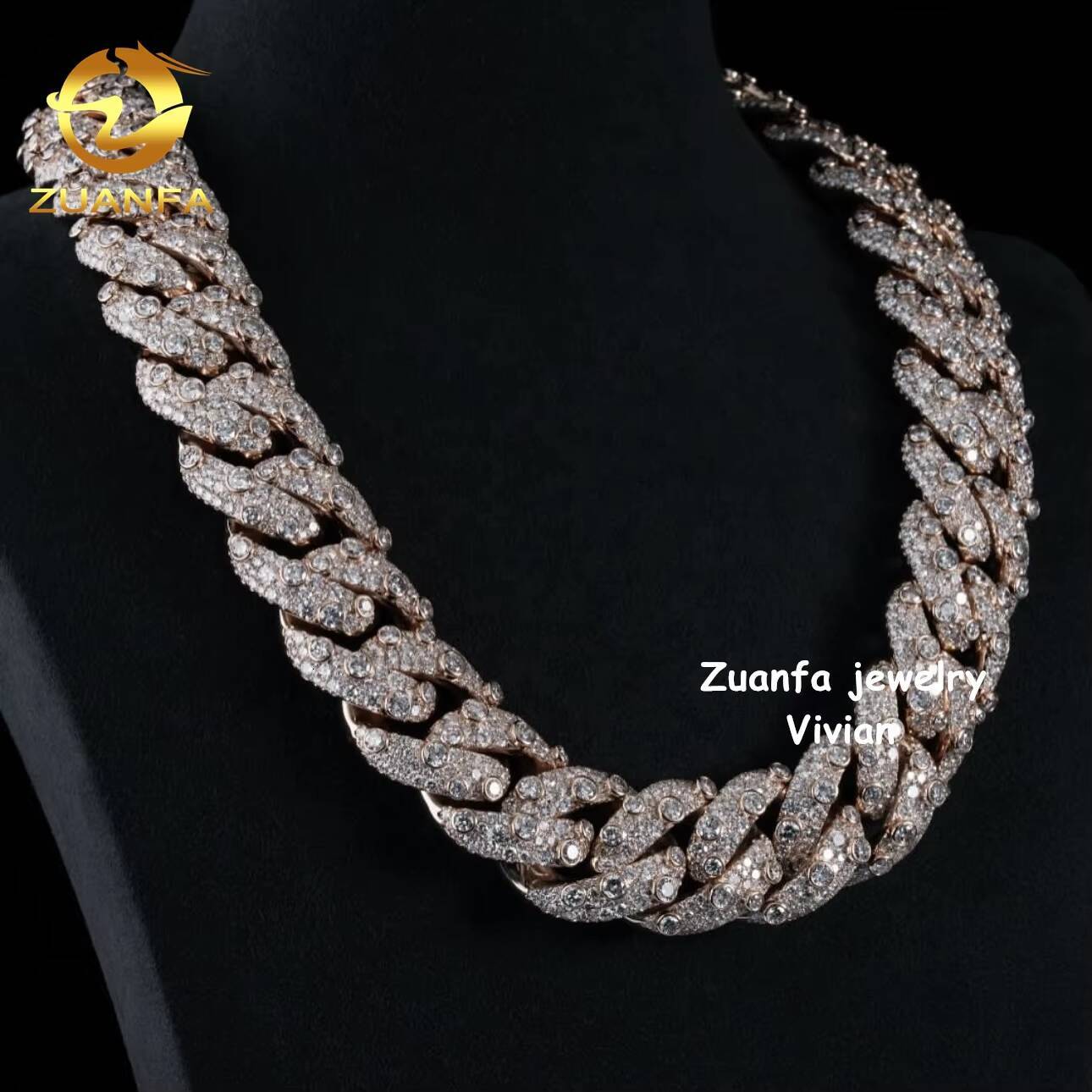 Custom 20mm Pass Diamond Tester VVS Moissanite Diamond Iced Out Hip Hop 925 Sterling Silver Cuban Link Chain Necklace