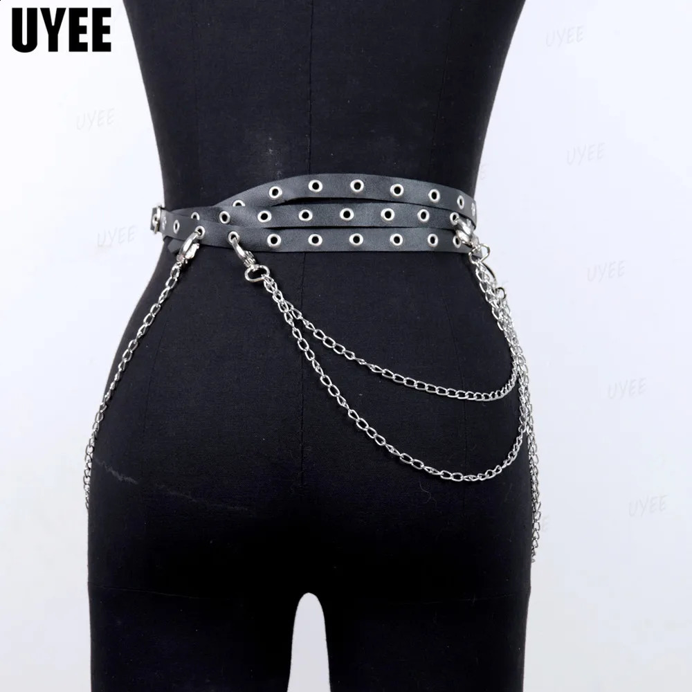 UYEE Goth Waist Chain Punk Belt for Women Multilayer PU Leather Harness Corset Alloy Metal Rock Nightclub Sexy Jeans Dress Belt 251027